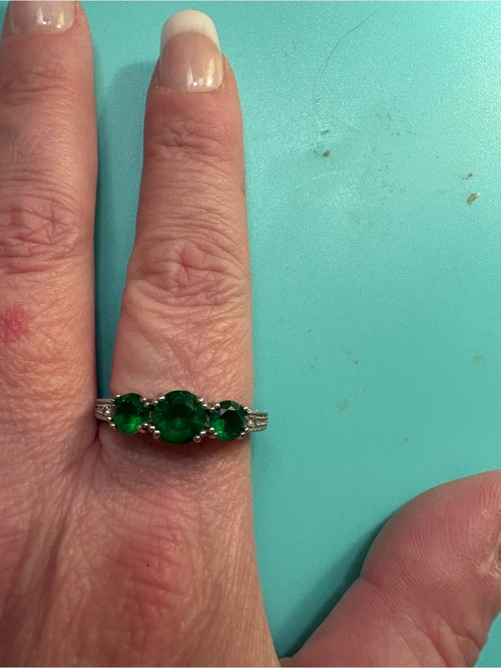 Emerald Green Three-Stone Sterling Ring